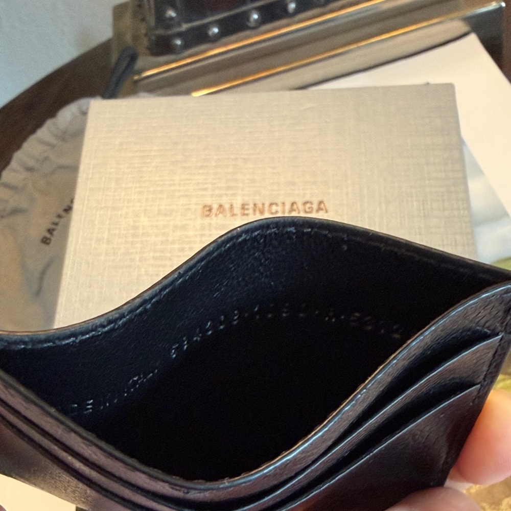 Balenciaga Black Textured Leather Card Holder with White Logo - Picture 6 of 6